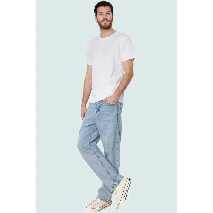 Erkek Geniş Paça Denim Kot Pantolon Casual Baggy Kalıp Günlük Kullanım Yaz Aylarının Vazgeçilmezi