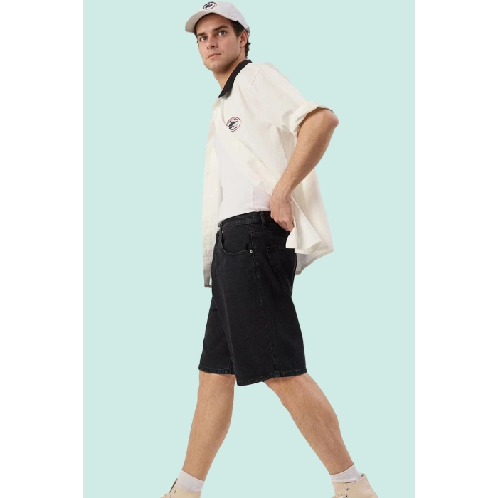 Erkek Geniş Paça Denim Şort Pamuk Fermuarlı Yaz için İdeal Günlük Kullanım Kaliteli Malzeme