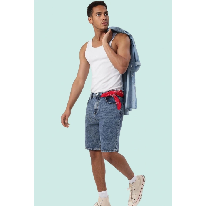 Erkek Geniş Paça Denim Şort Pamuk Fermuarlı Yaz için İdeal Günlük Kullanım Kaliteli Malzeme