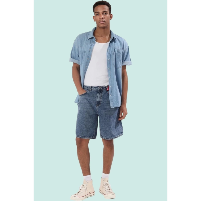 Erkek Geniş Paça Denim Şort Pamuk Fermuarlı Yaz için İdeal Günlük Kullanım Kaliteli Malzeme