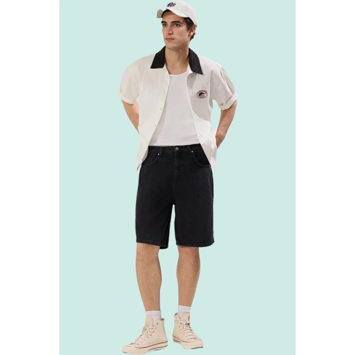 Erkek Geniş Paça Denim Şort Pamuk Fermuarlı Yaz için İdeal Günlük Kullanım Kaliteli Malzeme
