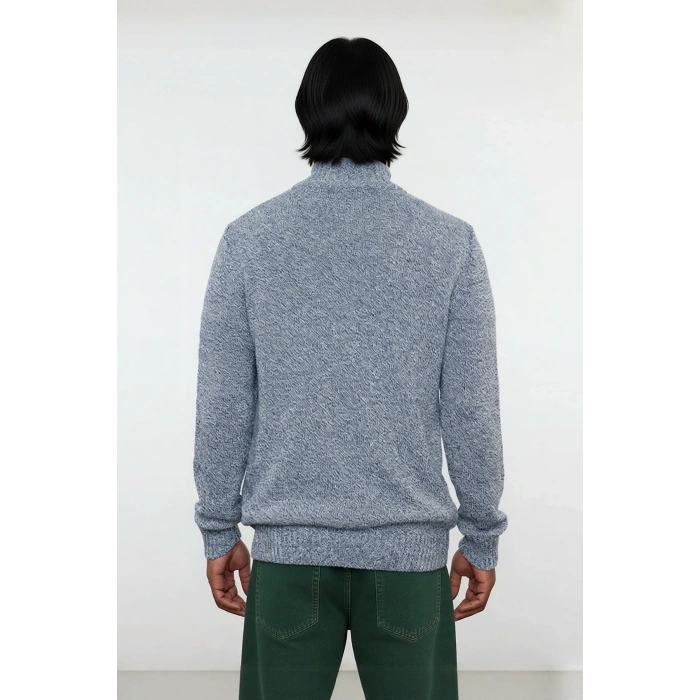 Erkek Gri Fitted Kesim Düğmeli Dik Yaka Kalın Triko Kazak Kışlık Günlük Kombinler İçin Şık Seçim