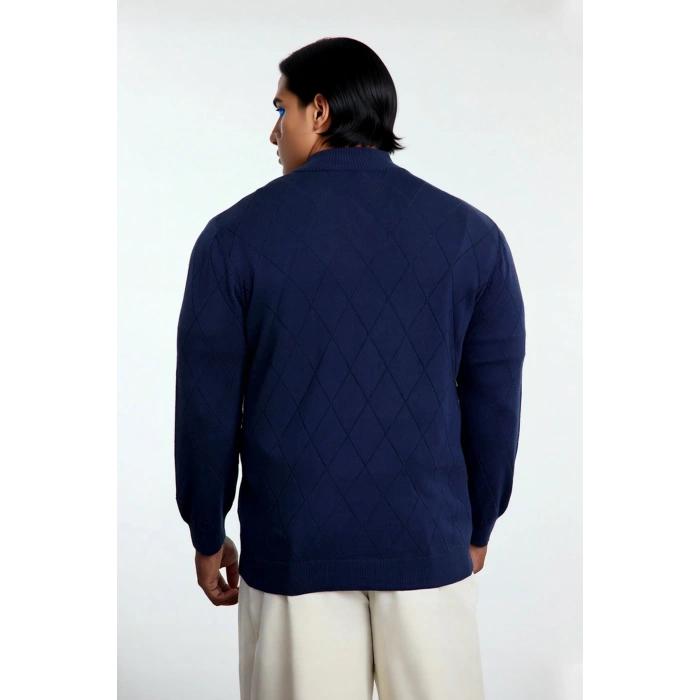 Erkek Gri Regular Fit Yarım Fermuarlı Dik Yaka Baklava Triko Kazak Kışlık Günlük Şıklık İçin