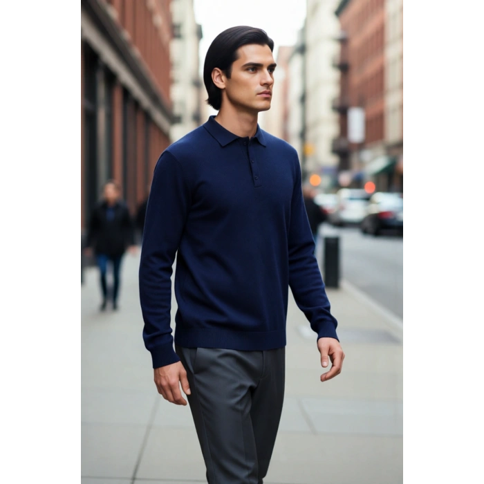 Erkek Gri Regular Polo Yaka Triko Kazak İle Kışın Smart Casual Şıklığı Yaşayın Kaliteli Şık