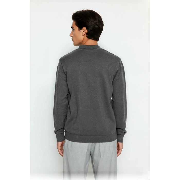 Erkek Gri Regular Polo Yaka Triko Kazak İle Kışın Smart Casual Şıklığı Yaşayın Kaliteli Şık