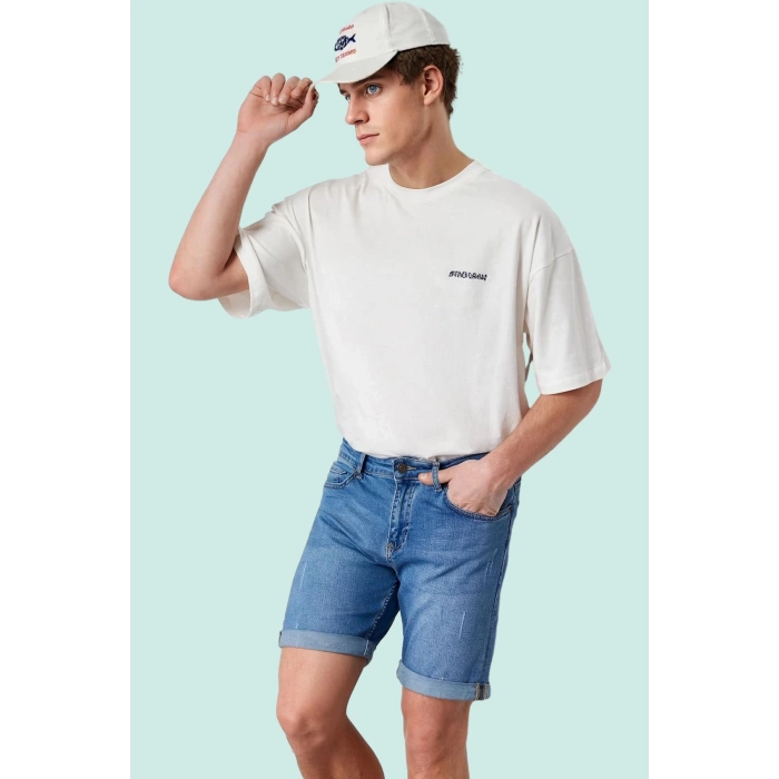 Erkek Günlük Kombinlere Uygun Denim Şort; Slim Fit Dar Paça Pamuk Yaz Aylarının Vazgeçilmezi