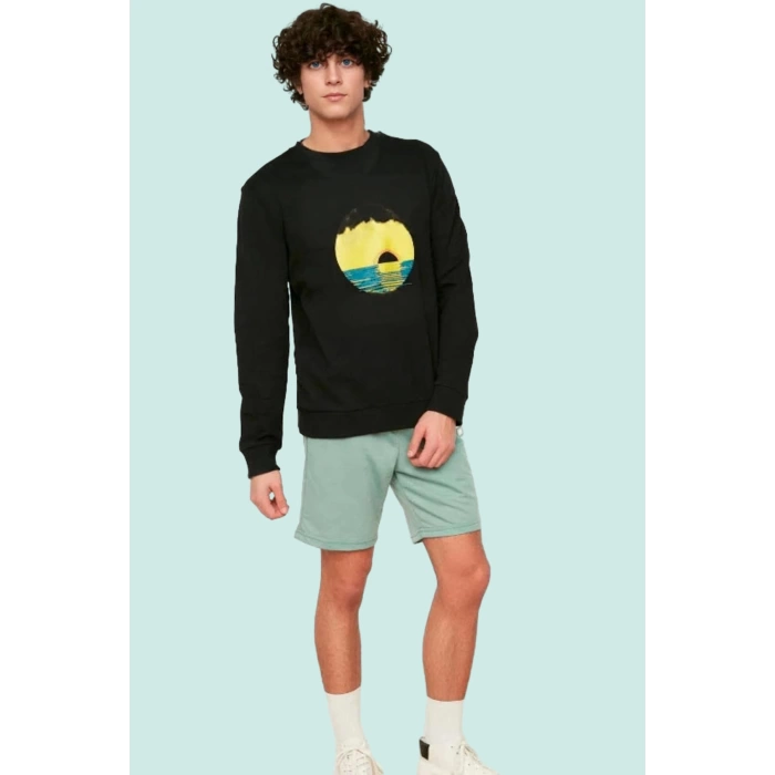 Erkek Kapri Boy Geometrik Baskılı Şort Normal Bel Polyester Rahat Yaz Stilin Buluştuğu Yer