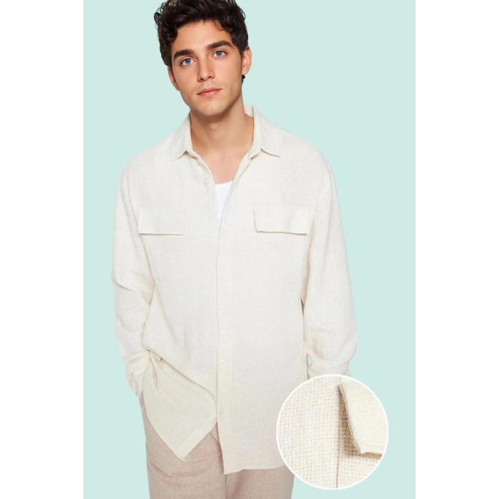 Erkek Keten Dokulu Oversize Fit Ceket Gömlek Günlük Kullanım İçin Yaz Aylarının Vazgeçilmezi
