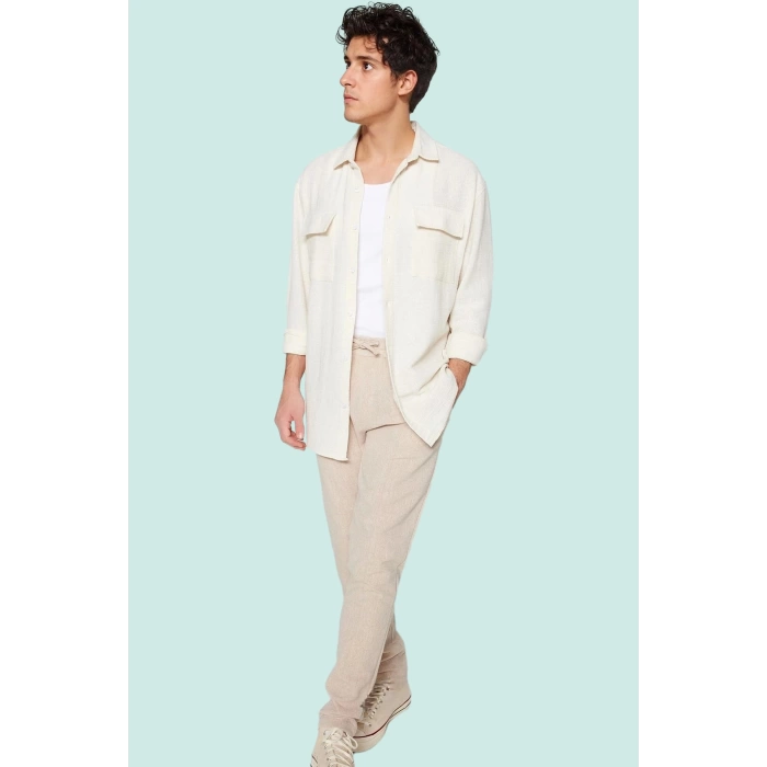 Erkek Keten Dokulu Oversize Fit Ceket Gömlek Günlük Kullanım İçin Yaz Aylarının Vazgeçilmezi