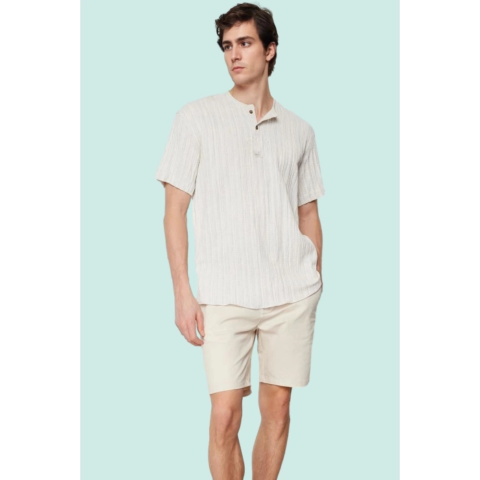Erkek Keten Karışımlı Oversize Fit Gömlek Bisiklet Yaka Düz Desen Günlük Stil Modern Tasarım
