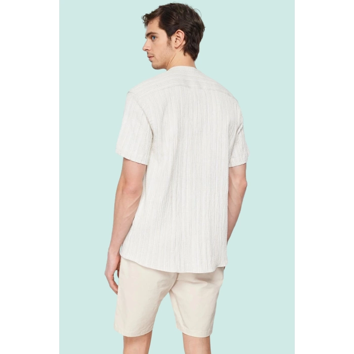 Erkek Keten Karışımlı Oversize Fit Gömlek Bisiklet Yaka Düz Desen Günlük Stil Modern Tasarım