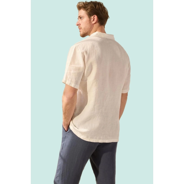 Erkek Keten Kısa Kollu Basic Gömlek Rahat Günlük Stil Hafta Sonu Yaz Aylarının Vazgeçilmezi