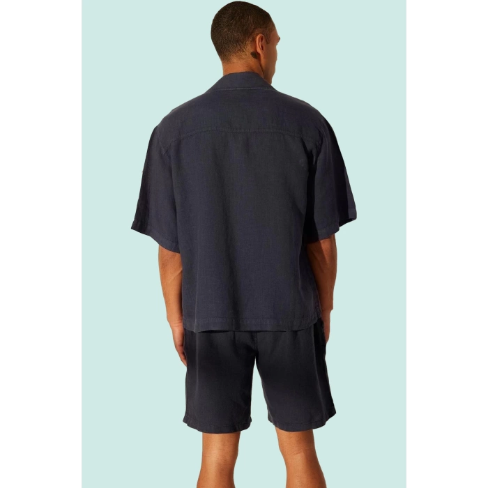 Erkek Keten Oversize Fit Gömlek Apaş Yaka Düz Desen Kısa Kol Yaz Aylarının Vazgeçilmezi Hafta Sonu