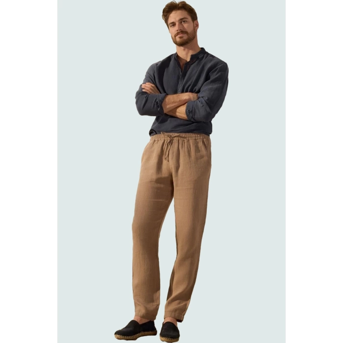 Erkek Keten Pantolon Yüksek Bel Straight Günlük Stil Hafta Sonu Yaz Aylarının Vazgeçilmezi