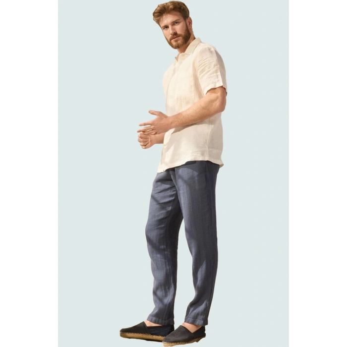 Erkek Keten Pantolon Yüksek Bel Straight Günlük Stil Hafta Sonu Yaz Aylarının Vazgeçilmezi