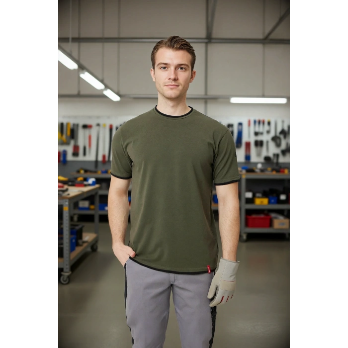 Erkek Khaki O Yaka Tshirt 92 Pamuk Morina shirt Nefes Alabilir Rahat Kesim