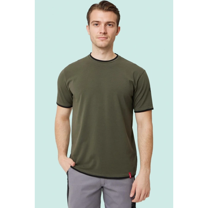 Erkek Khaki O Yaka Tshirt 92 Pamuk Morina shirt Nefes Alabilir Rahat Kesim