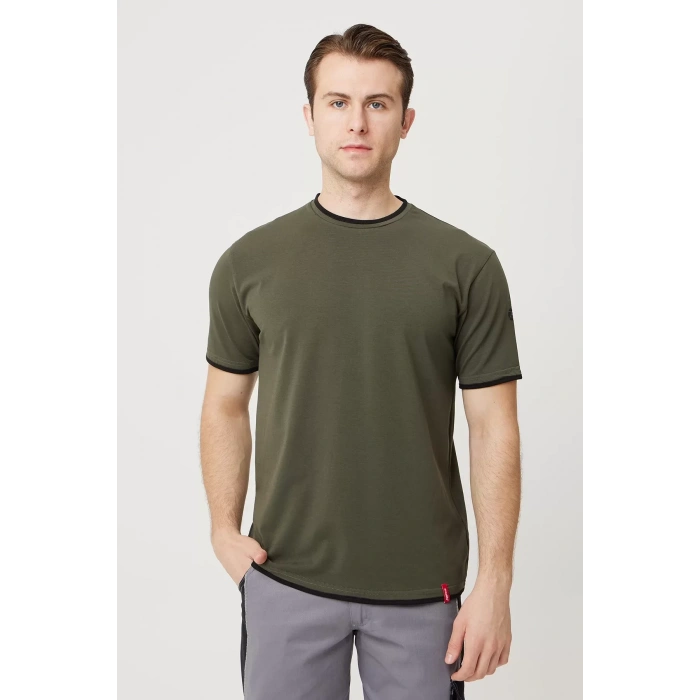 Erkek Khaki O Yaka Tshirt 92 Pamuk Morina shirt Nefes Alabilir Rahat Kesim