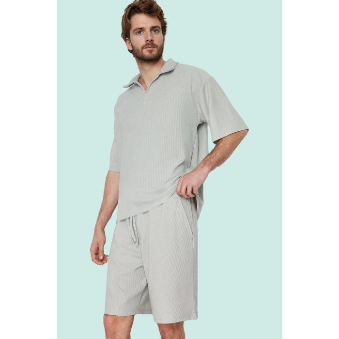 Erkek Kısa Boy Normal Bel Geniş Paça Şort Ottoman Dokuma Polyester Elastan Günlük Hafta Sonu