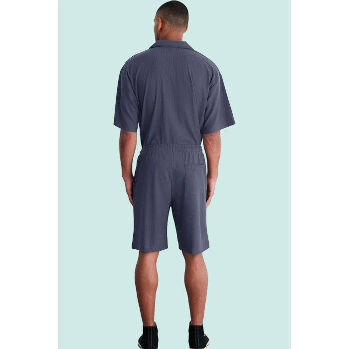 Erkek Kısa Boy Normal Bel Geniş Paça Şort Ottoman Dokuma Polyester Elastan Günlük Hafta Sonu