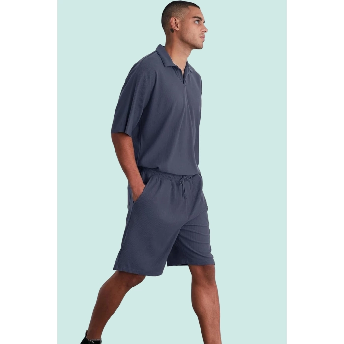 Erkek Kısa Boy Normal Bel Geniş Paça Şort Ottoman Dokuma Polyester Elastan Günlük Hafta Sonu