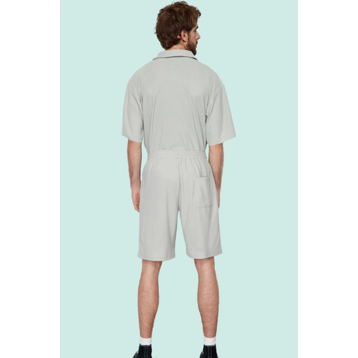 Erkek Kısa Boy Normal Bel Geniş Paça Şort Ottoman Dokuma Polyester Elastan Günlük Hafta Sonu