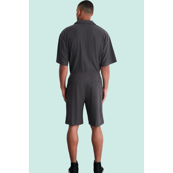 Erkek Kısa Boy Normal Bel Geniş Paça Şort Ottoman Dokuma Polyester Elastan Günlük Hafta Sonu