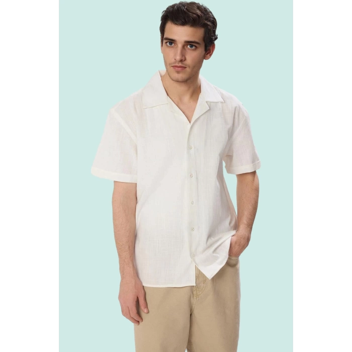 Erkek Kisa Kollu Basic Fit Pamuk Apaş Yaka Gömlek Rahat Günlük Stil Yaz Aylarının Vazgeçilmezi