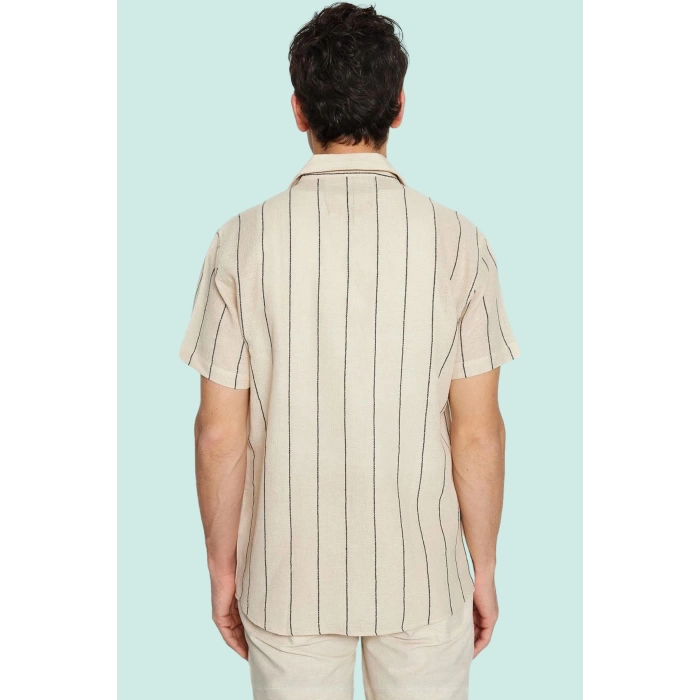 Erkek Kısa Kollu Çizgili Gömlek Yaka Basic Fit Yazlık Günlük Hafta Sonu Yaz Aylarının Vazgeçilmezi