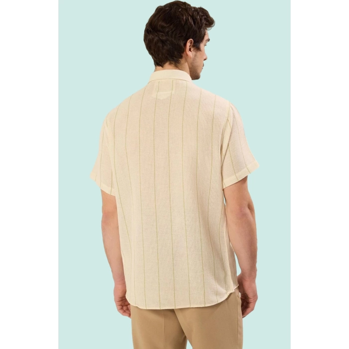 Erkek Kısa Kollu Çizgili Gömlek Yaka Basic Fit Yazlık Günlük Hafta Sonu Yaz Aylarının Vazgeçilmezi