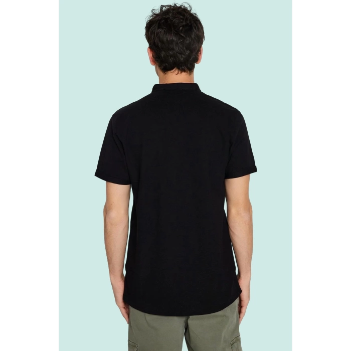 Erkek Kısa Kollu Slim Fit Hakim Yaka Örme Gömlek Pamuklu Günlük Kullanım Dayanıklı Malzeme