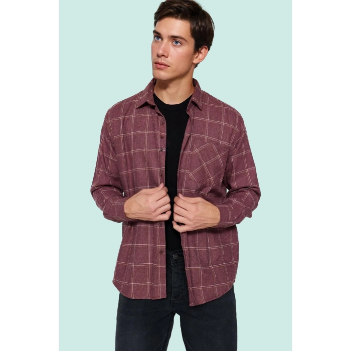 Erkek Kışlık Flanel Kareli Gömlek Regular Fit Uzun Kol Pamuk Günlük Stil Dayanıklı Malzeme