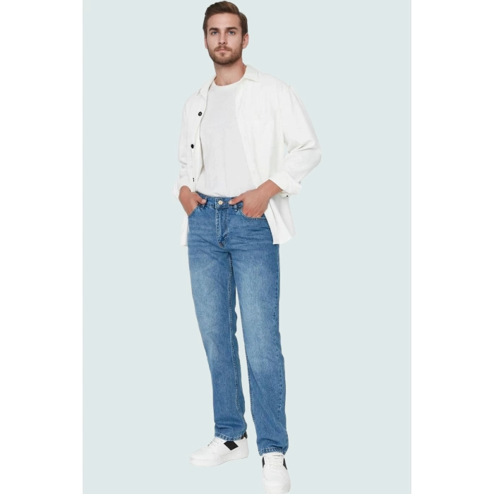 Erkek Klasik Denim Pantolon Pamuk Boru Paça Günlük Şıklık Hafta Sonu Yaz Aylarının Vazgeçilmezi