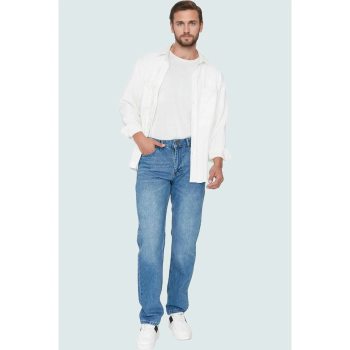 Erkek Klasik Denim Pantolon Pamuk Boru Paça Günlük Şıklık Hafta Sonu Yaz Aylarının Vazgeçilmezi