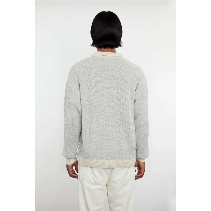 Erkek Konforlu Şık Dokulu Polo Yaka Uzun Kollu Akrilik Triko Kazak Soğuk Günlerin Vazgeçilmezi