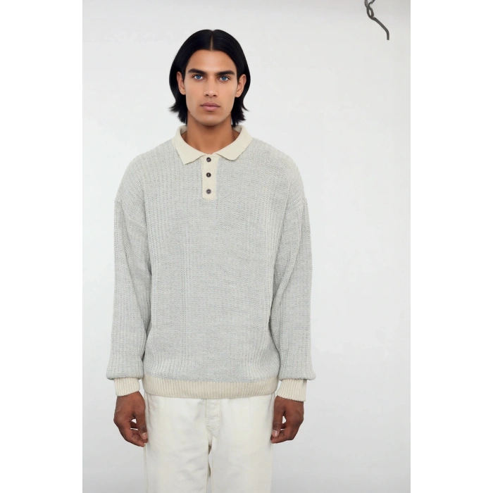 Erkek Konforlu Şık Dokulu Polo Yaka Uzun Kollu Akrilik Triko Kazak Soğuk Günlerin Vazgeçilmezi