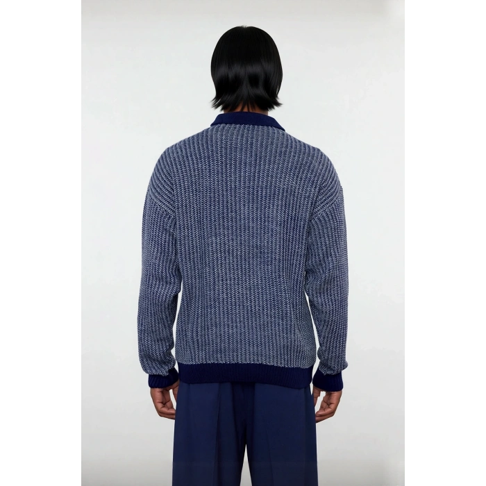 Erkek Konforlu Şık Dokulu Polo Yaka Uzun Kollu Akrilik Triko Kazak Soğuk Günlerin Vazgeçilmezi