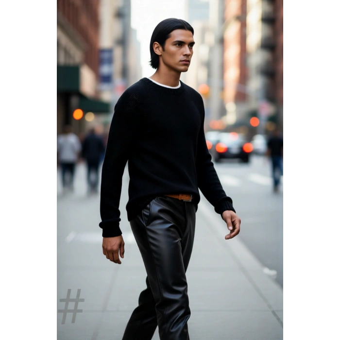 Erkek Mavi Fitted Akrilik Bisiklet Yaka Reglan Kol Basic Triko Kazak Günlük Şıklık Konforu