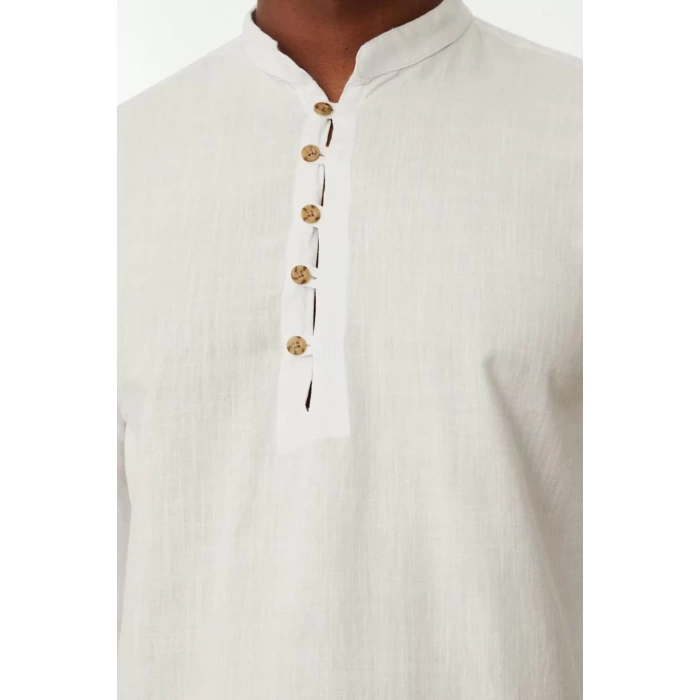 Erkek Moda Uzun Kol Dokuma Koyu Yeşil Slim Fit Yarım Patlı Hakim Yaka %100 Pamuklu Gömlek