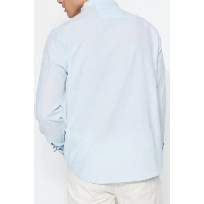Erkek Moda Uzun Kol Dokuma Koyu Yeşil Slim Fit Yarım Patlı Hakim Yaka %100 Pamuklu Gömlek
