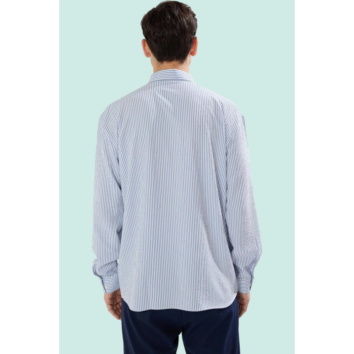 Erkek Modern Çizgili Gömlek Regular Kalıp Rahat Dokuma Kumaş Günlük Stil Dayanıklı Malzeme