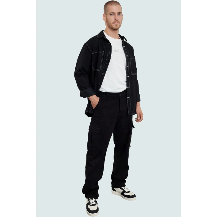 Erkek Modern Straight Fit Kargo Pantolon Pamuk Gabardin Kumaş Günlük Stil Kaliteli Malzeme