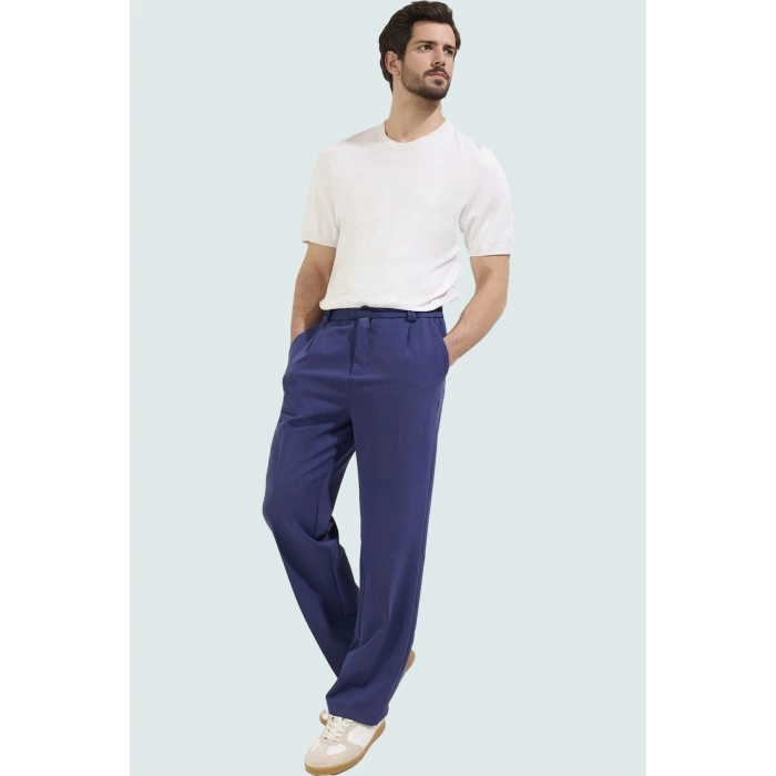 Erkek Normal Bel Geniş Paça Pantolon Rahat Kalıp Finike Dokuma Casual Stil Günlük Kullanım