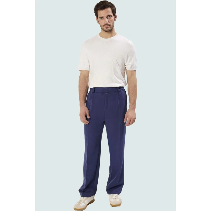 Erkek Normal Bel Geniş Paça Pantolon Rahat Kalıp Finike Dokuma Casual Stil Günlük Kullanım