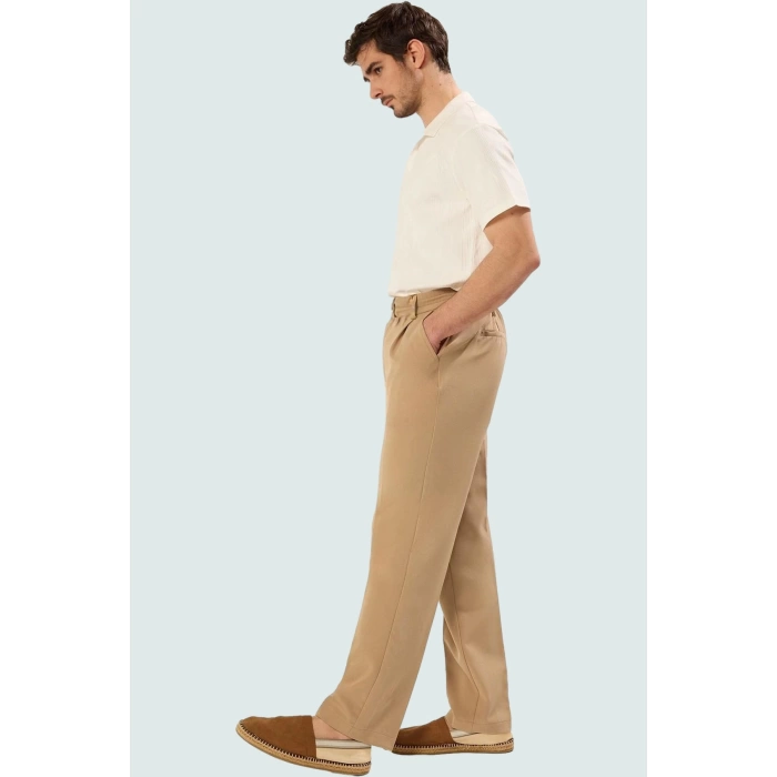 Erkek Normal Bel Geniş Paça Pantolon Rahat Kalıp Finike Dokuma Casual Stil Günlük Kullanım