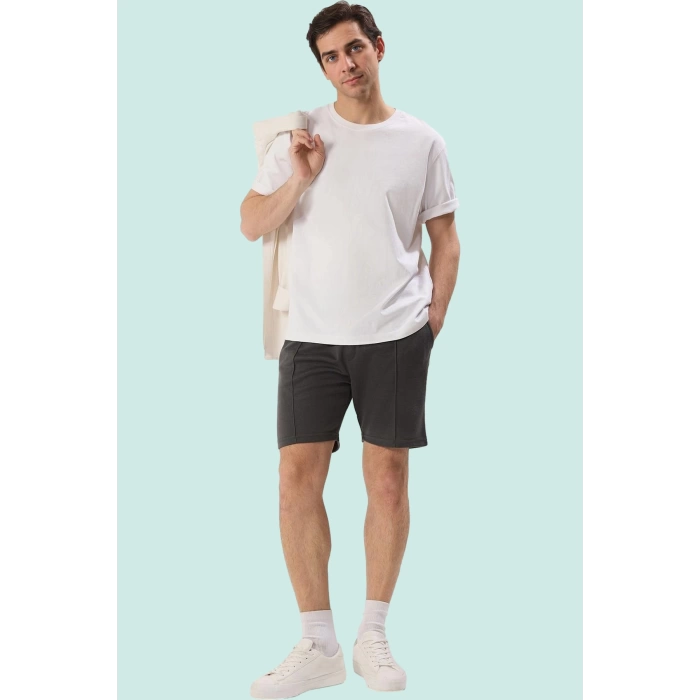 Erkek Orta Boy Geniş Paça Dokulu Pike Şort Rahat Günlük Yaz Stilleri Hafta Sonu Özel Günler