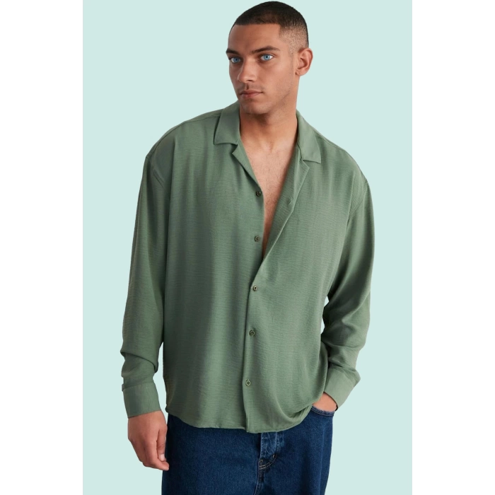 Erkek Oversize Apaş Yaka Uzun Kollu Gömlek Basic Siluet Günlük Kullanım Yaz Aylarının Vazgeçilmezi