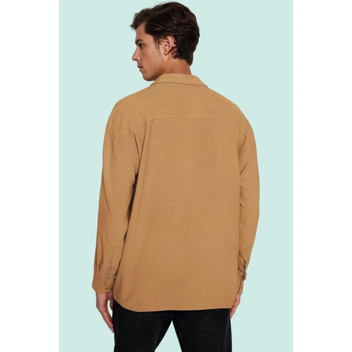 Erkek Oversize Apaş Yaka Uzun Kollu Gömlek Basic Siluet Günlük Kullanım Yaz Aylarının Vazgeçilmezi