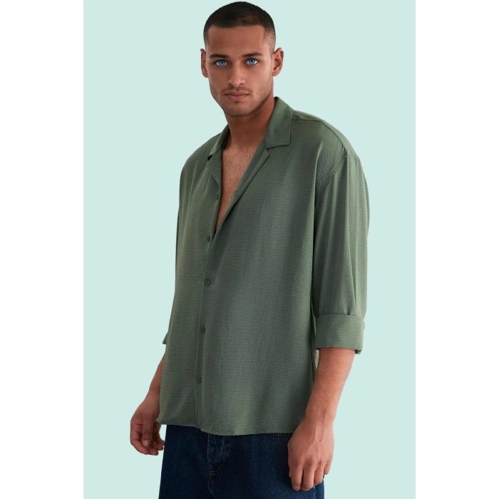Erkek Oversize Apaş Yaka Uzun Kollu Gömlek Basic Siluet Günlük Kullanım Yaz Aylarının Vazgeçilmezi