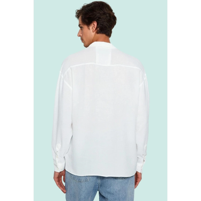 Erkek Oversize Apaş Yaka Uzun Kollu Gömlek Basic Siluet Günlük Kullanım Yaz Aylarının Vazgeçilmezi